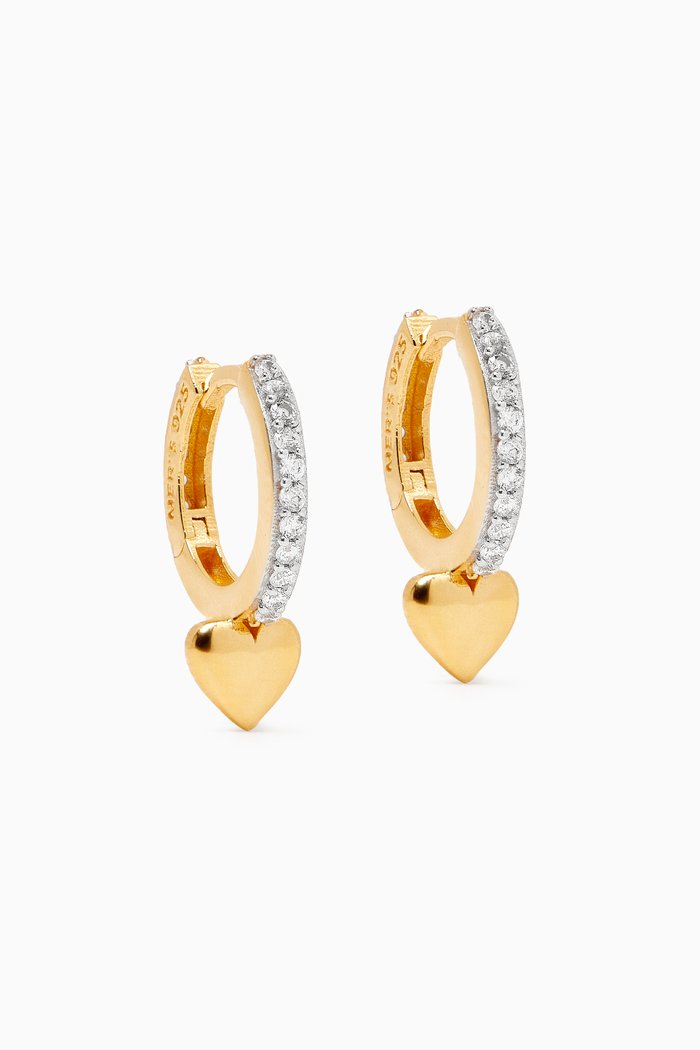 

Drop Heart Crystal Hoop Earrings in 24kt Gold-plated Sterling Silver