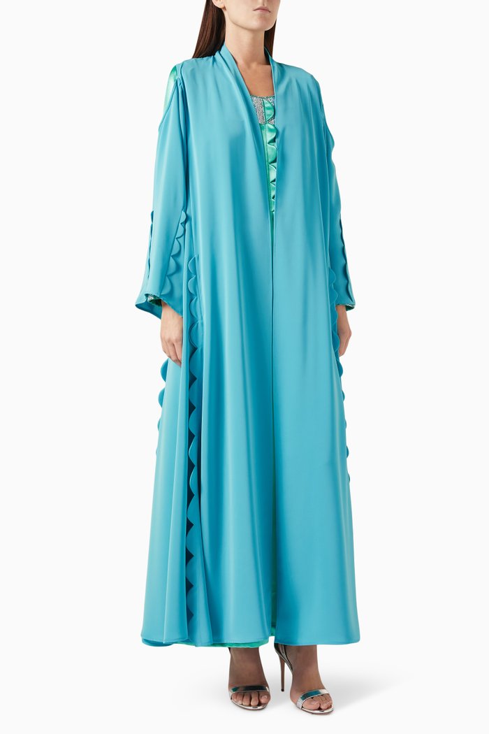 Scallop Trim Abaya, Blue