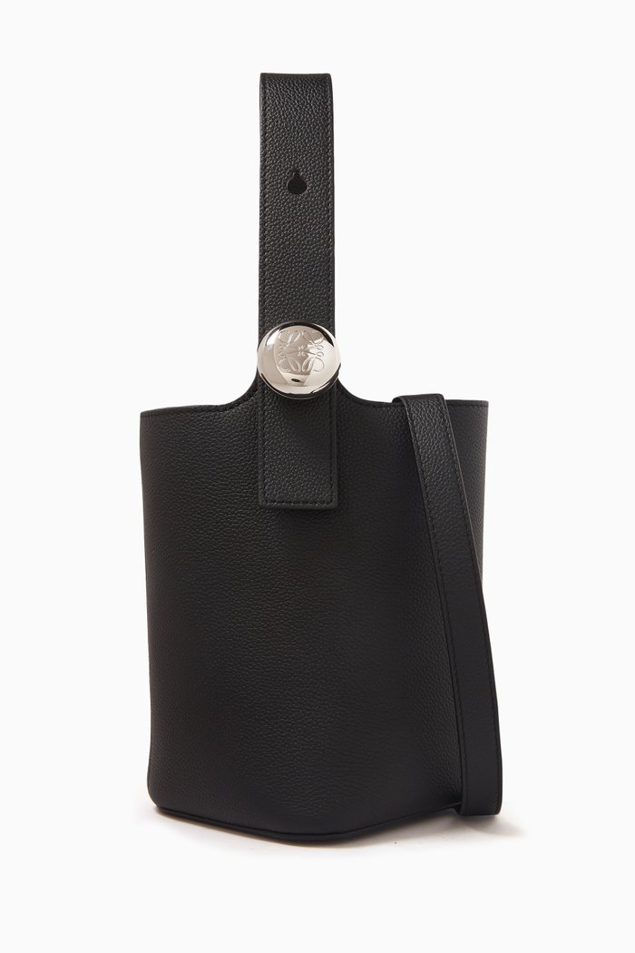 

Mini Pebble Bucket Bag in Soft Grained Calfskin, Black