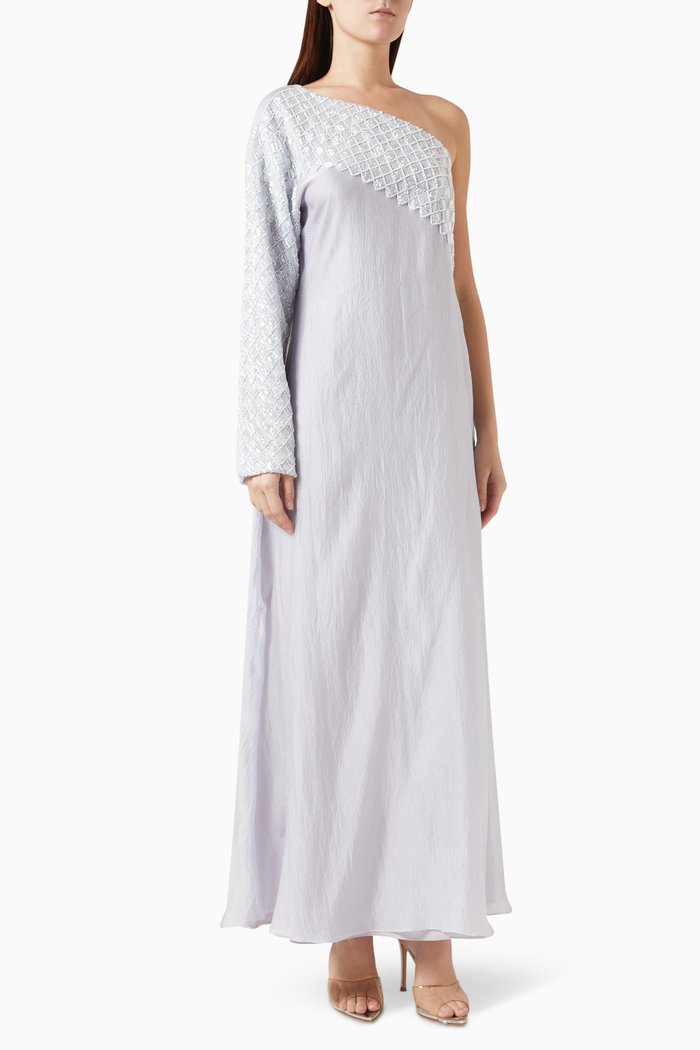 

Embellished One-shoulder Kaftan in Glitter Organza, Multicolour