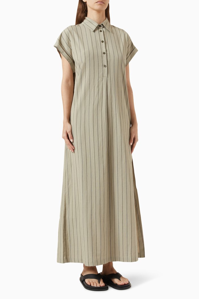 

Striped Kaftan in Organic Cotton-blend, Green