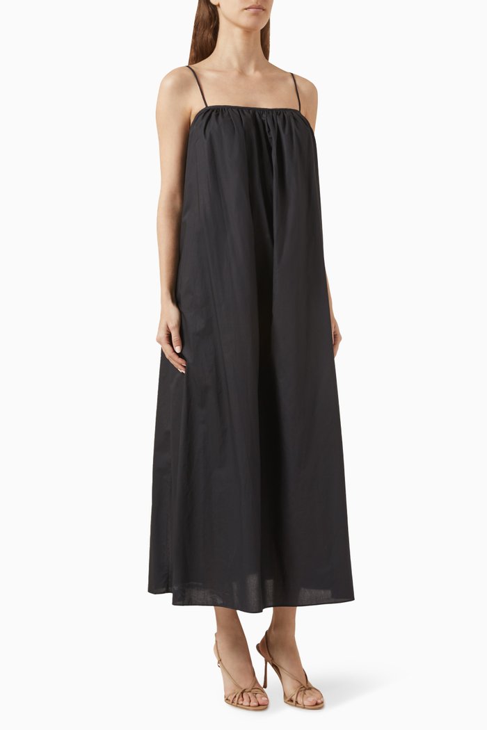 Voluminous Midi Sundress in Organic Cotton, Black