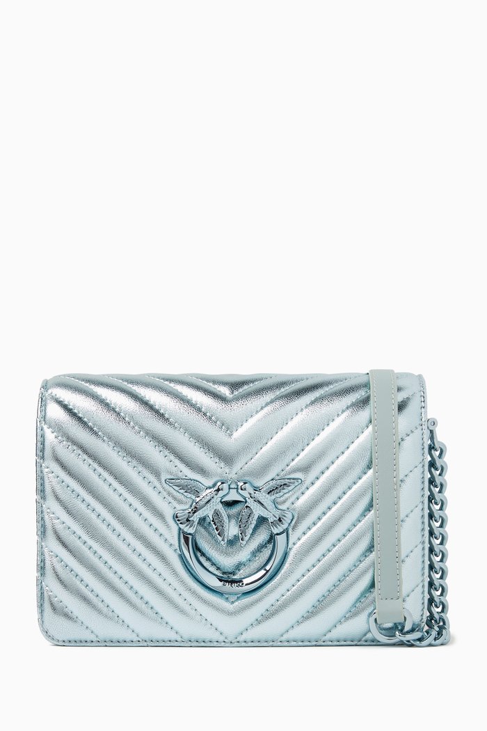 

Mini Love Click Chevron-quilted Shoulder Bag in Metallic Leather, Grey