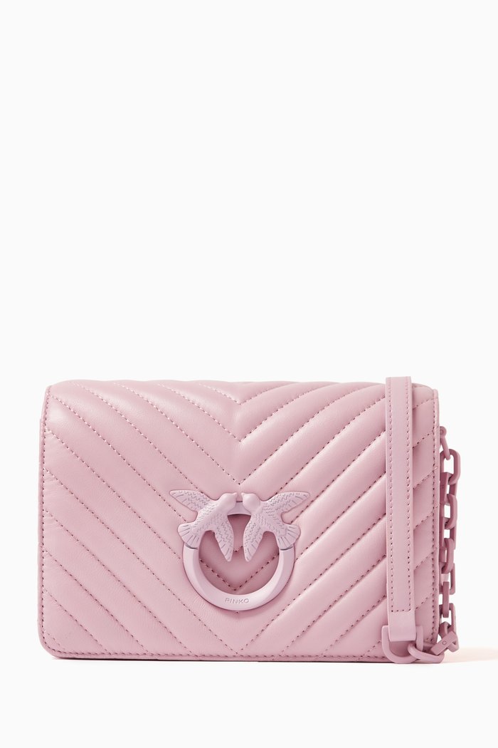

Mini Love Chevron-quilted Shoulder Bag in Leather, Pink