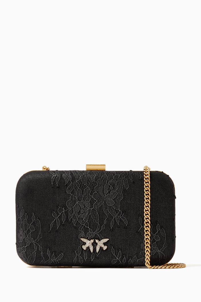 

Lace Clutch Bag in Laminated Jersey, Black