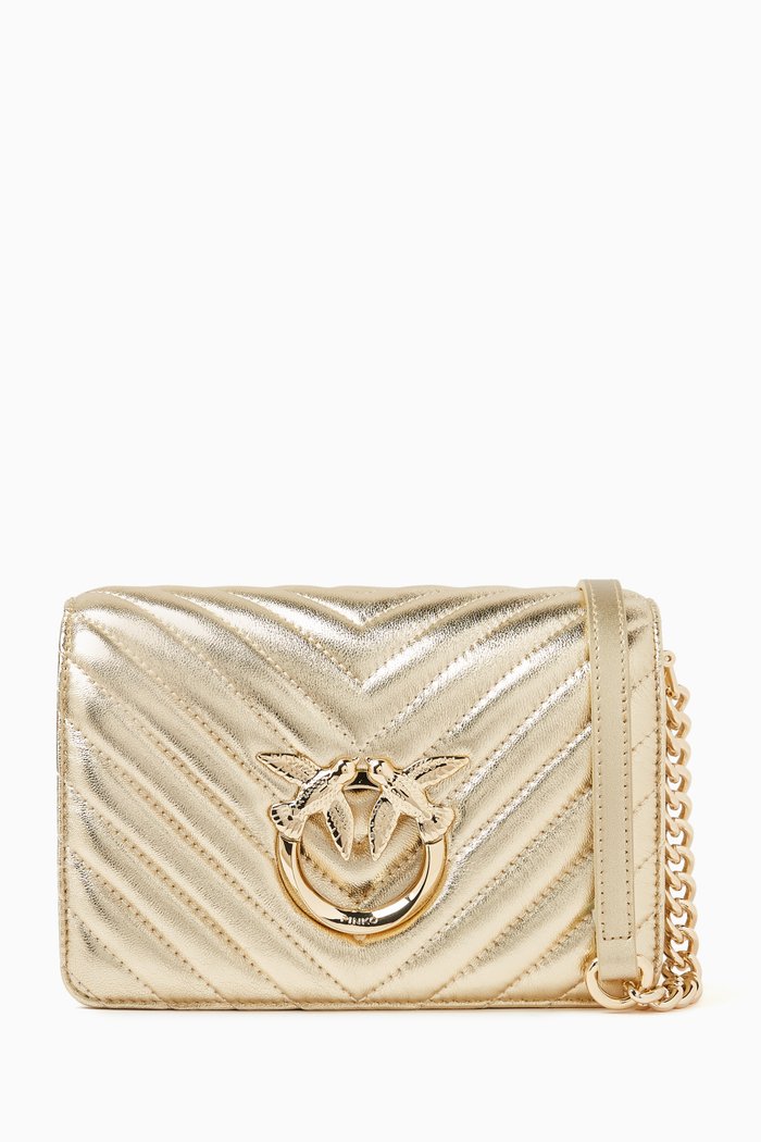 

Mini Love Click Chevron-quilted Shoulder Bag in Metallic Leather, Gold