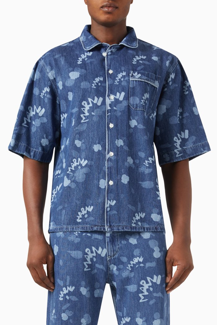 

Dripping Bowling Shirt in Cotton Poplin, Blue