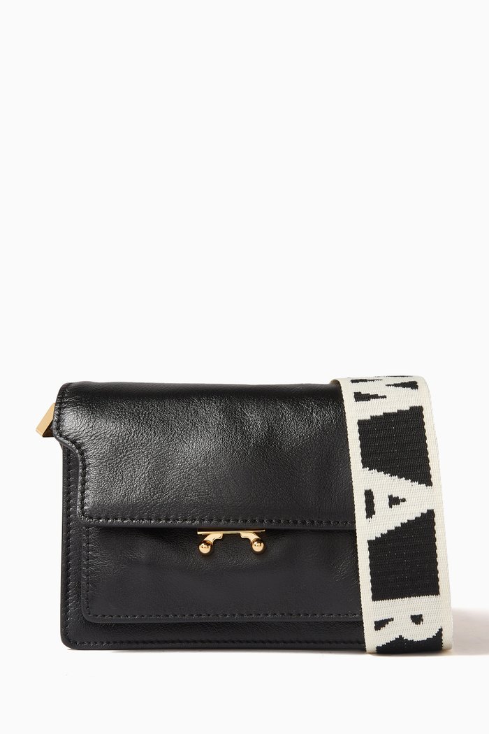 Mini Logo Shoulder Bag in Leather, Black