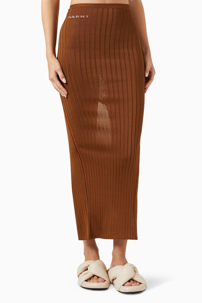 

Maxi Skirt in Stretch-rib Viscose, Brown