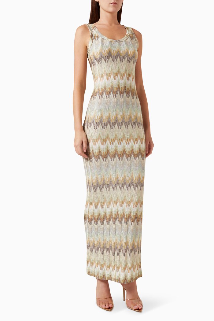 

Zigzag Sleeveless Maxi Dress in Viscose-lurex Knit, Green