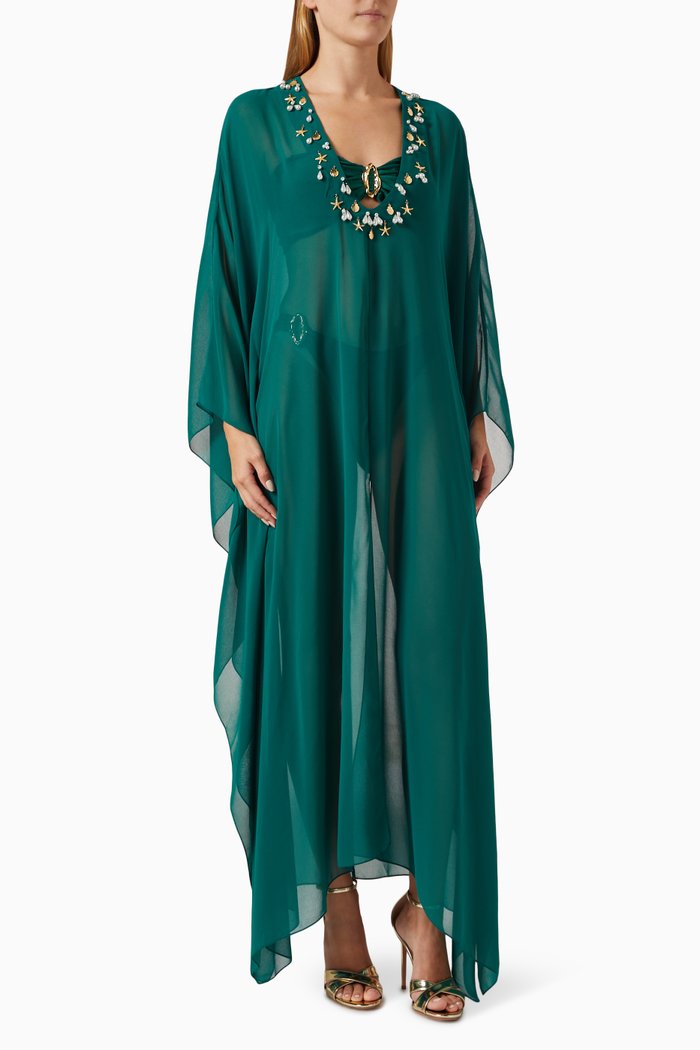 

Portofino Hand-beaded Kaftan in Chiffon, Green