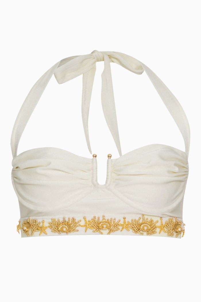

Portofino Hand-Beaded Halterneck Top in Lycra, Neutral