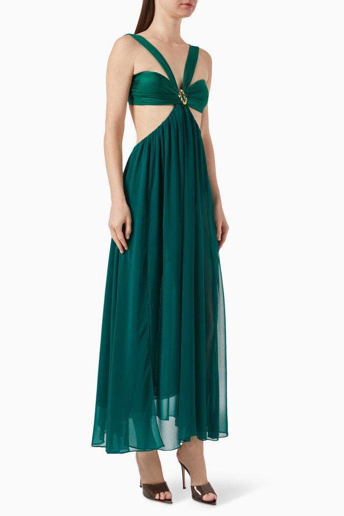 

Piscina Cutout Dress in Lycra & Chiffon, Green