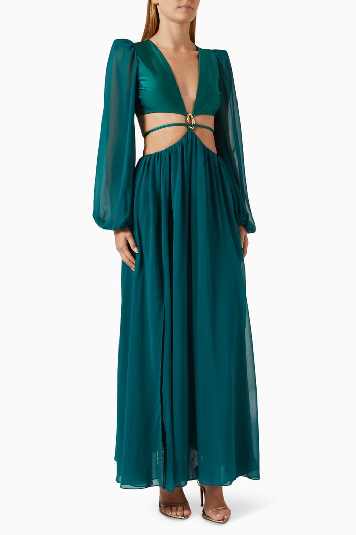 

Piscina Cutout Maxi Dress in Lycra & Chiffon, Green