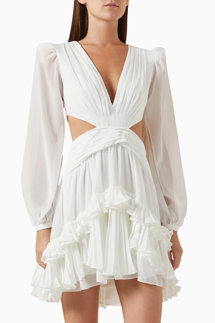 

Deep-V Cutout Mini Dress in Chiffon, White