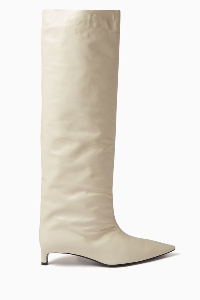 Point-toe 35 Knee Boots in Leather, Black