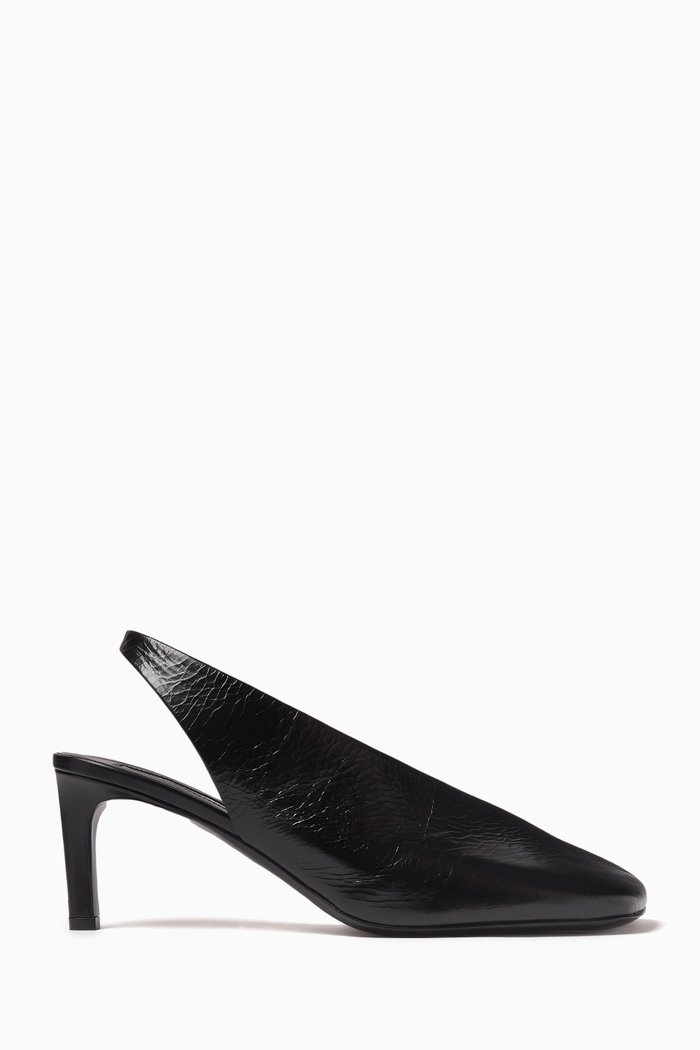 Slingback Mules in Leather, Black