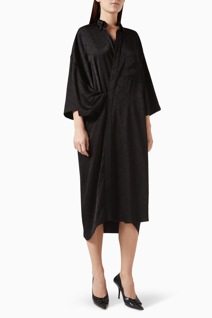 

Logo Wrap Midi Dress in Viscose, Black