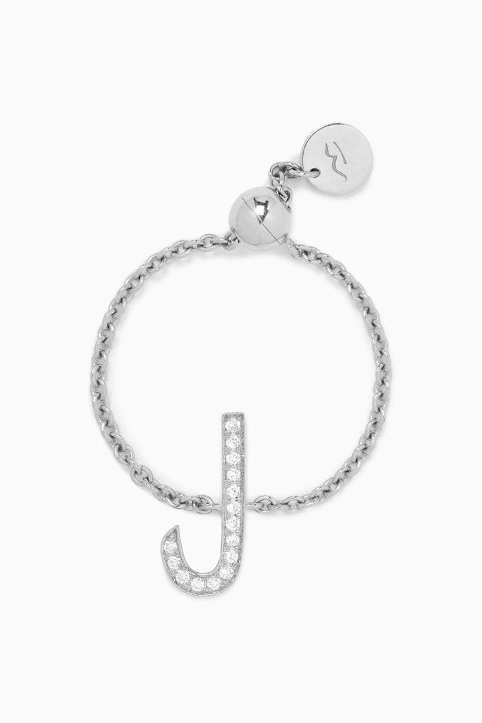 

Initial "L" Adjustable Chain Ring in 18kt White Gold