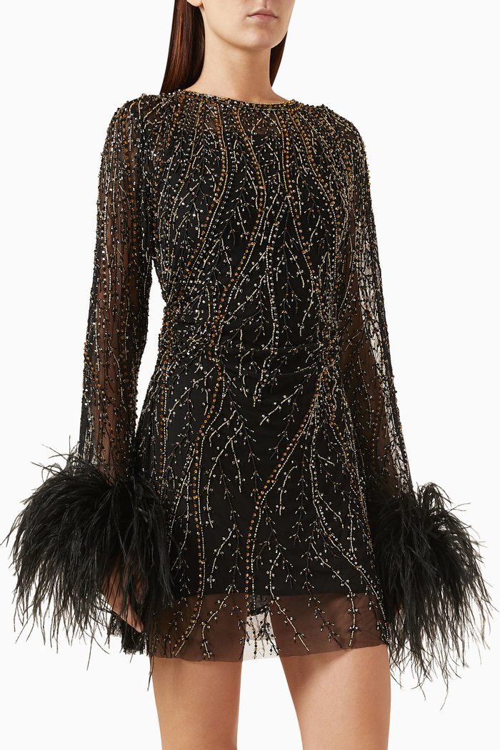 

Nowa Bead-embellished Mini Dress in Georgette, Black