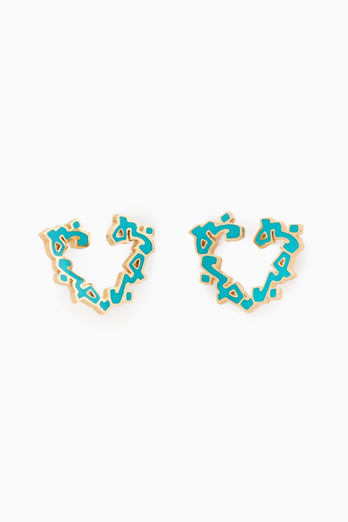 

"Hob/ Love" Heart Enamel Earrings in 18kt Gold, Yellow