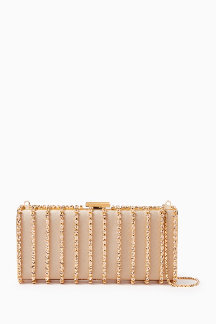 Alba Crystal-embellished Clutch in satin, Neutral