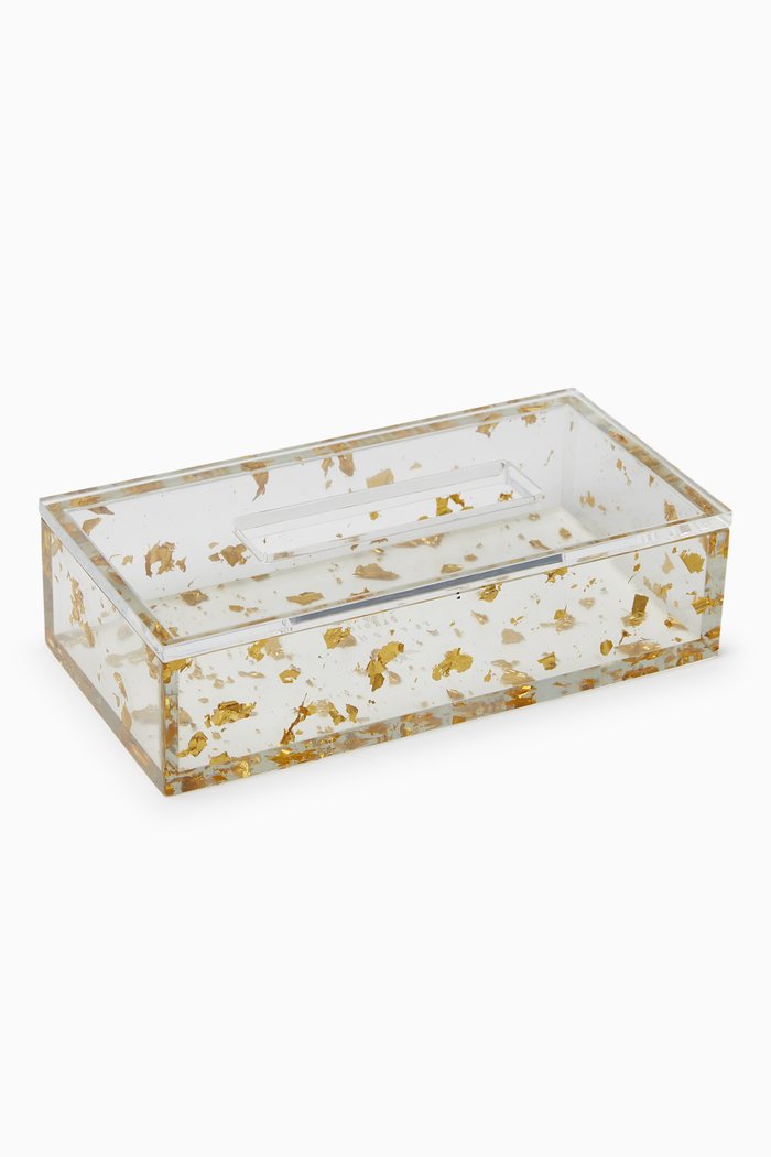 

Gold Flake Tissue Box in Resin