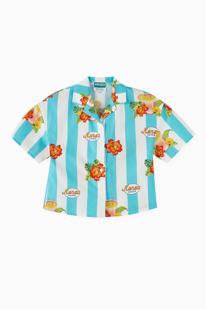 

Boke-flower Print Shirt in Cotton Poplin, Blue