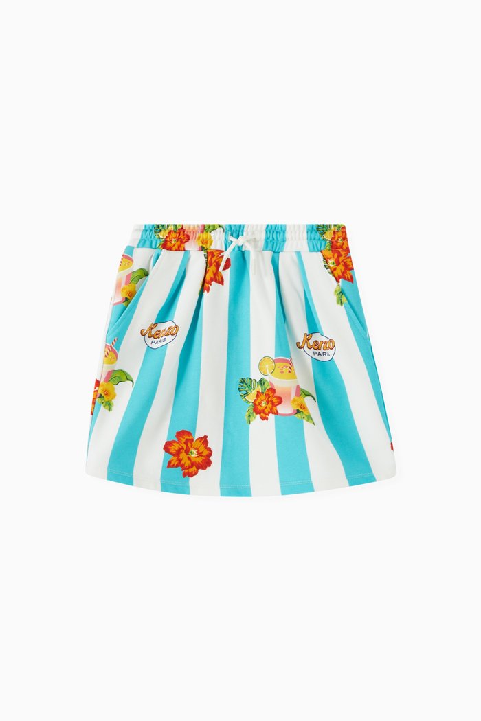 Boke-flower Print Skirt in Cotton, Blue