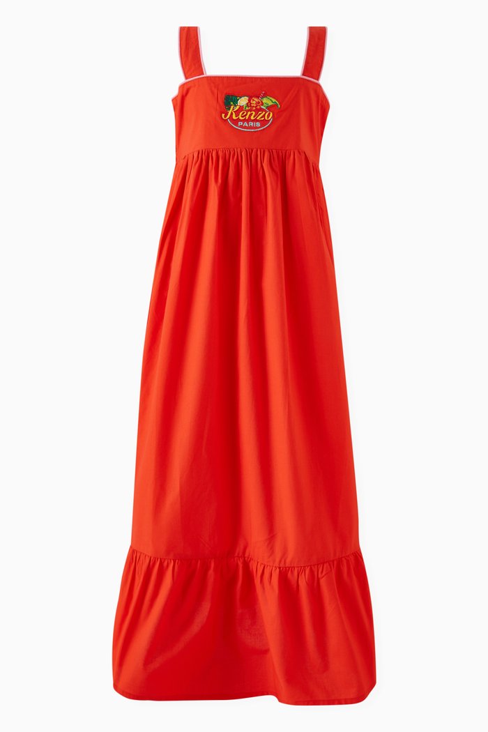 Logo Patch Flared Dress in Cotton, Red