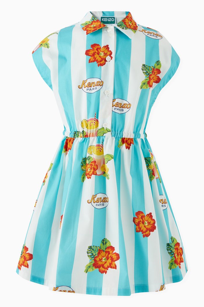 

Boke-flower Print Dress in Cotton Poplin, Blue