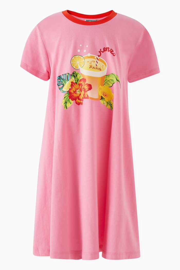 

Graphic Logo Print Dress in Organic Cotton, Pink