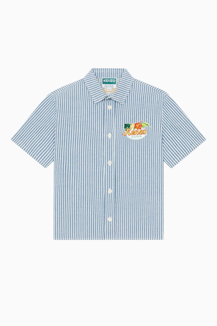 

Striped Graphic Logo Shirt in Cotton Blend, Blue