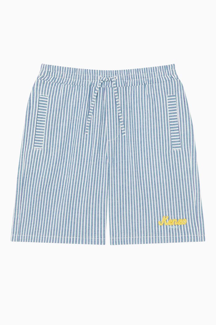 

Striped Graphic Logo Shorts in Cotton Blend, Blue