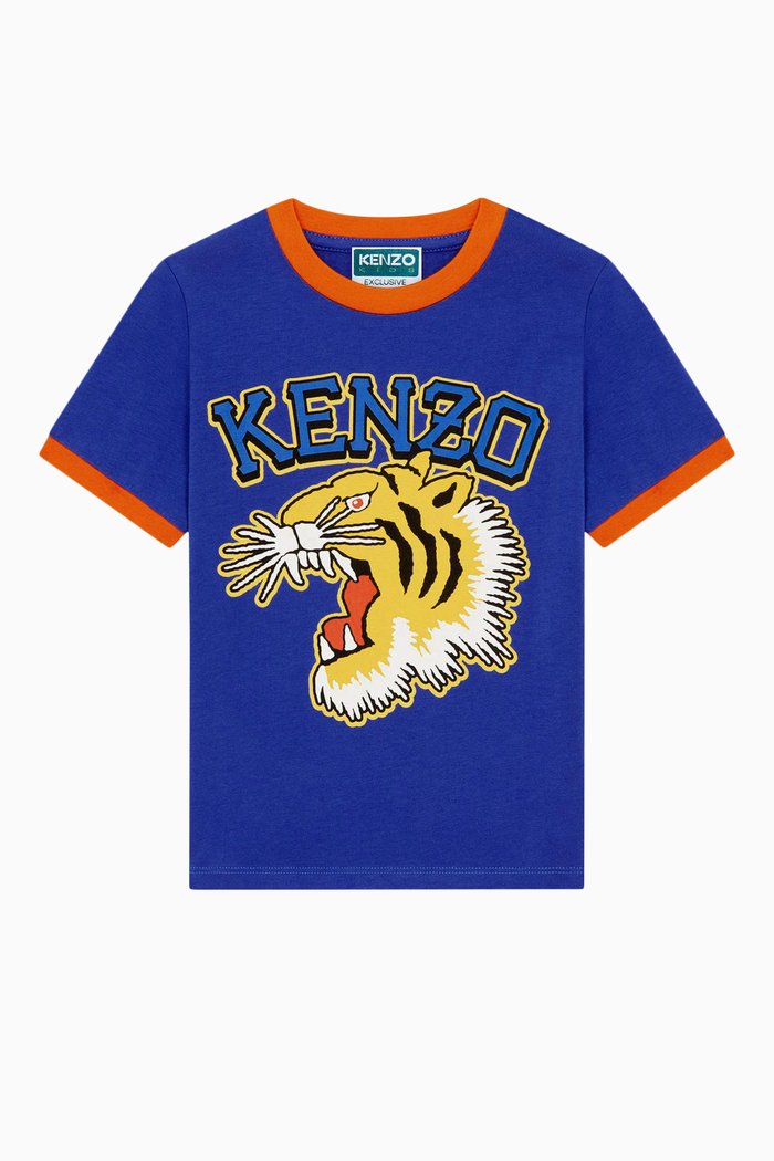 

Tiger Logo Print T-shirt in Organic Cotton Jersey, Blue