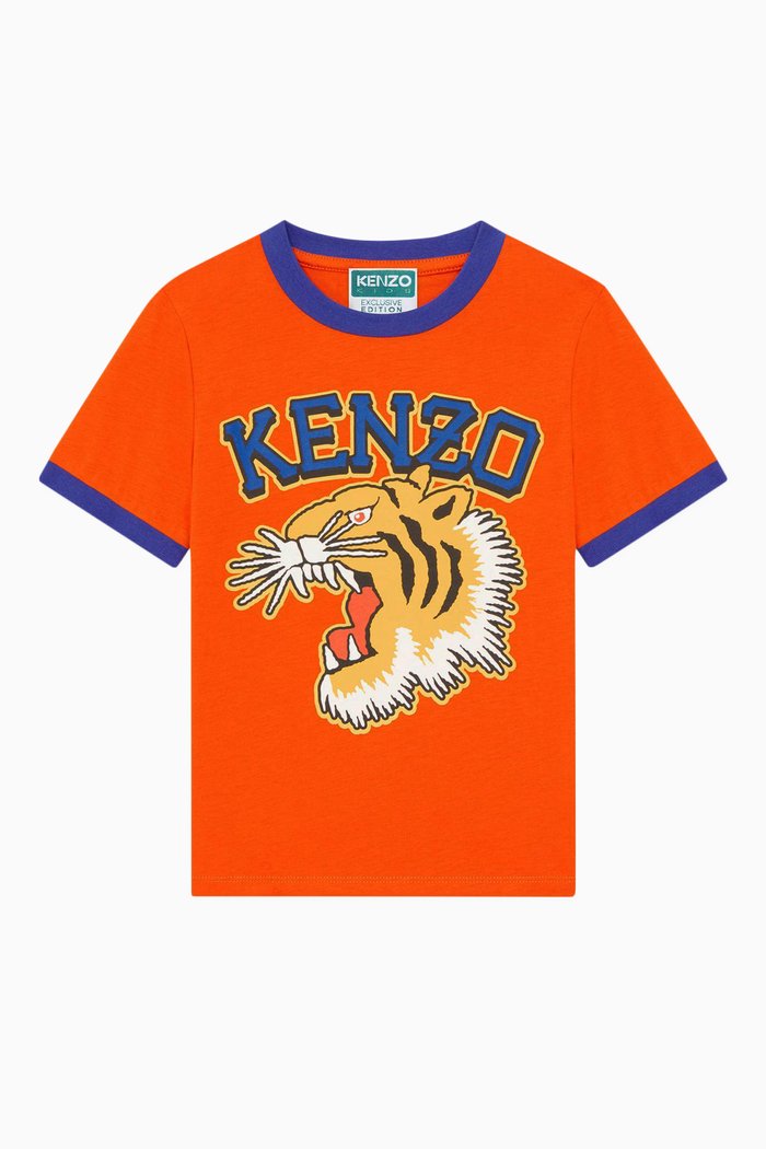 

Tiger Logo Print T-shirt in Organic Cotton Jersey, Orange