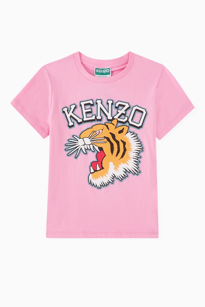 

Tiger Head Print T-shirt in Organic Cotton, Pink