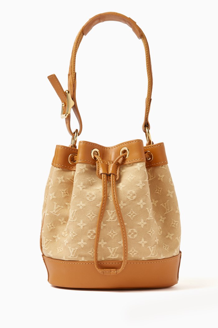 

Mini Lin Noelie Bucket Bag in Canvas Leather, Neutral