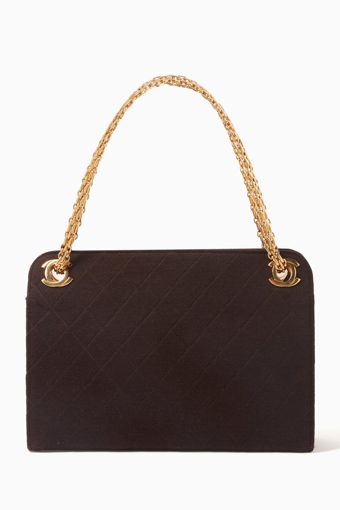 

Quilted Chain Shoulder Bag in Canvas, Brown