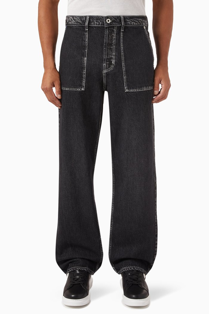 

Relaxed Utility Jeans in Cotton Denim, Black