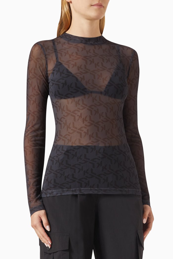 

KLJ Monogram Top in Mesh, Black