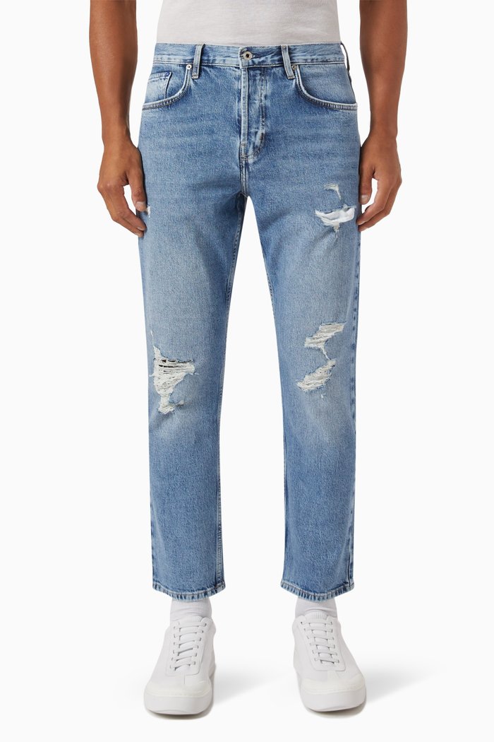 

Distressed Tapered Jeans in Denim, Blue