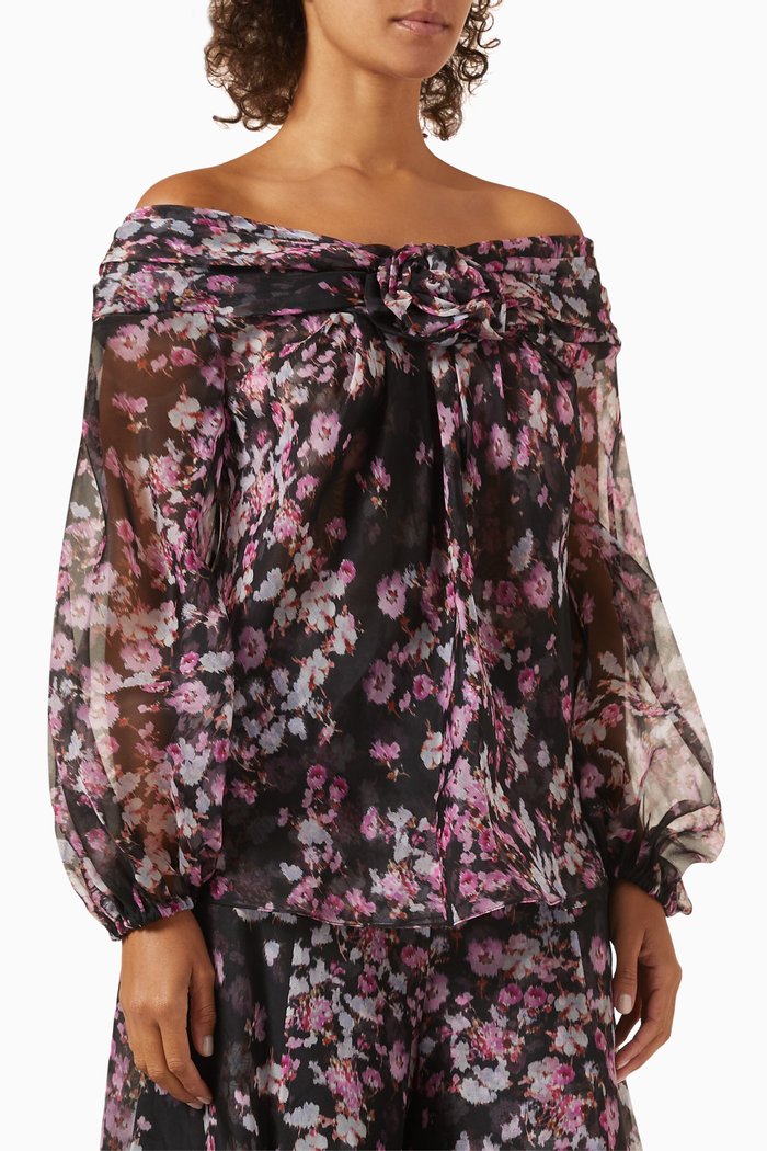 

Floral-print Off-shoulder Top in Silk-organza, Multicolour
