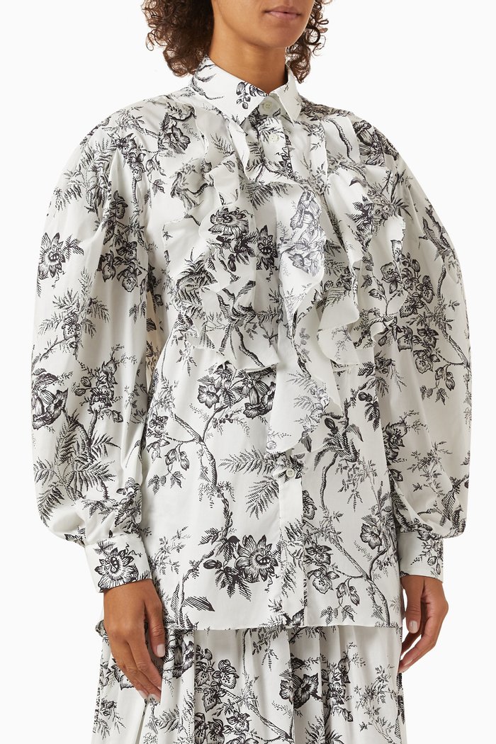

Botanical Toile-print Ruffled Shirt in Cotton-voile, Multicolour