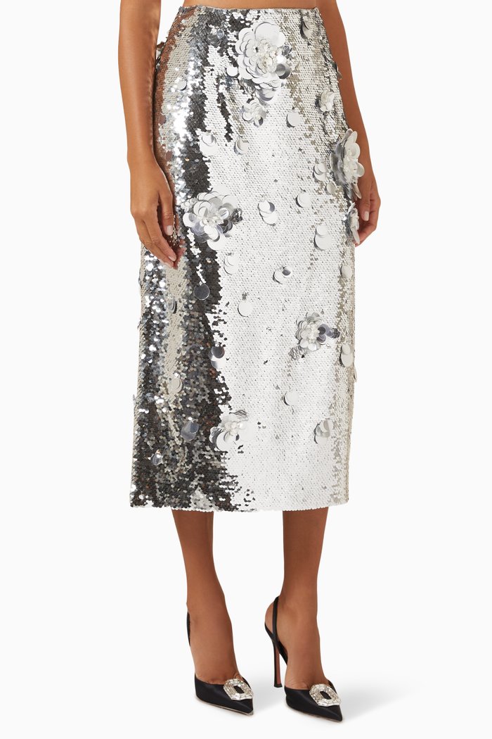 

Sequin-embellished Midi Skirt, Grey