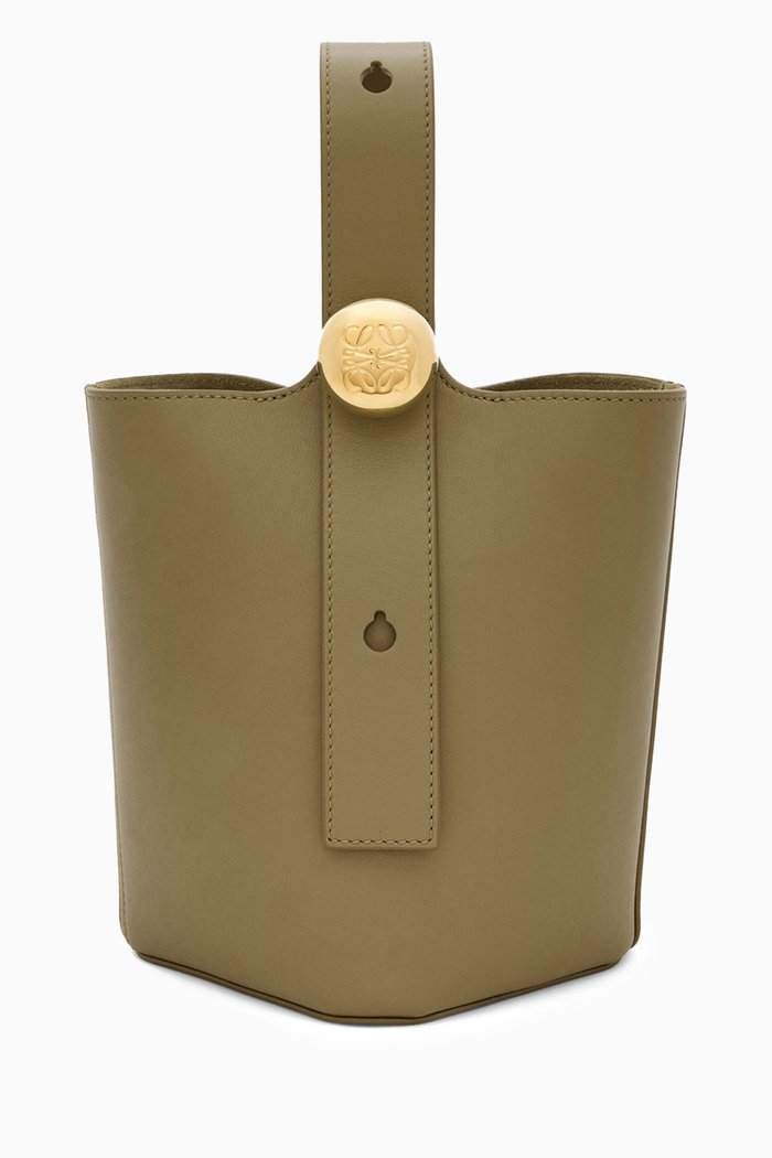 

Mini Pebble Bucket Bag in Mellow Calfskin, Green