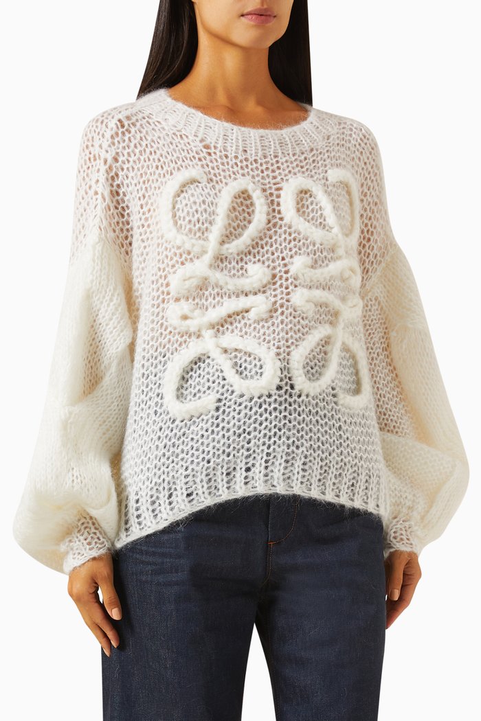 

Relaxed Anagram Sweater in Mohair Blend, White