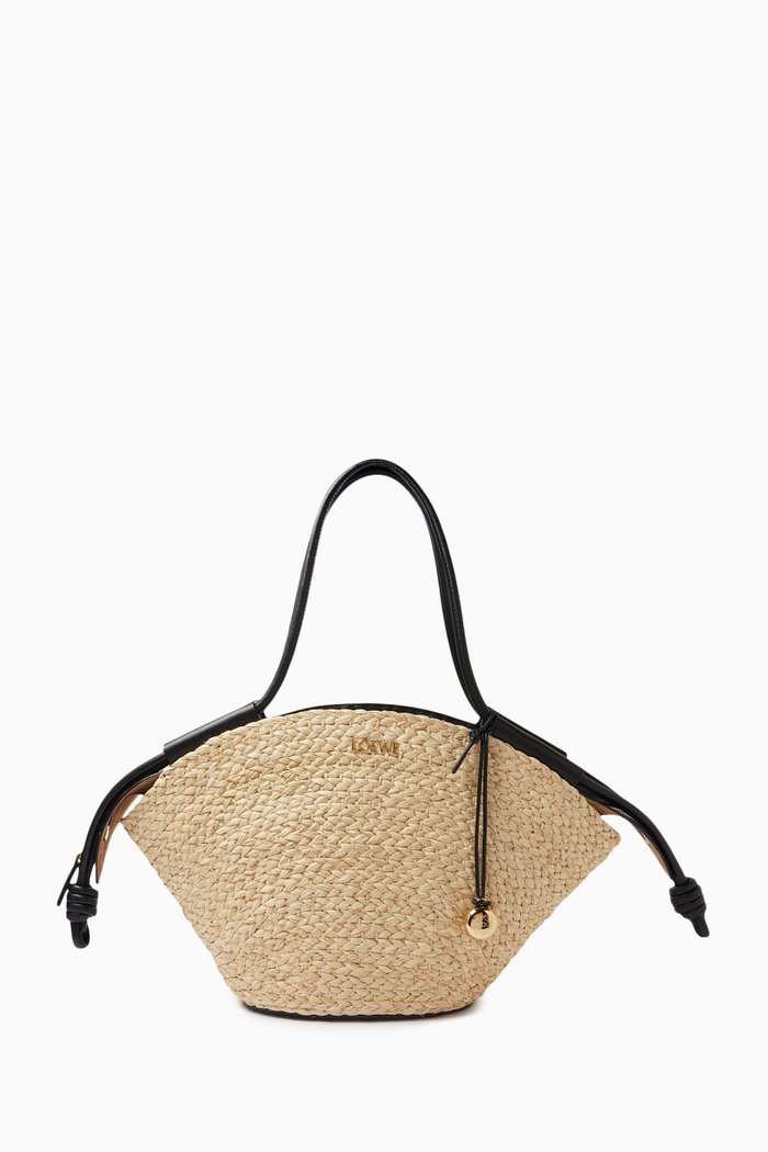 

Smll Paseo Basket Bag in Raffia and Leather, Neutral