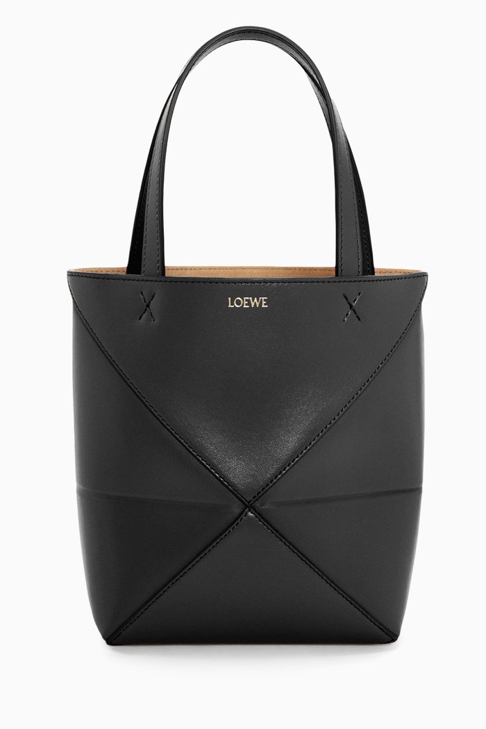

Mini Puzzle Fold Tote Bag in Leather, Black