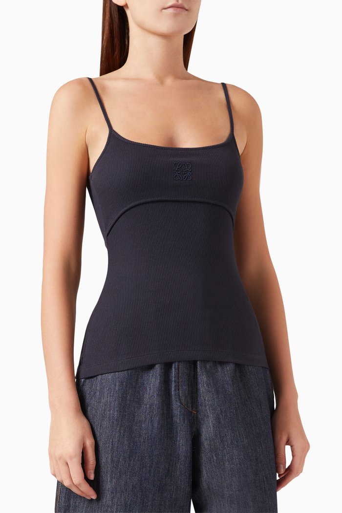 

Anagram Strappy Top in Ribbed Cotton-blend, Blue